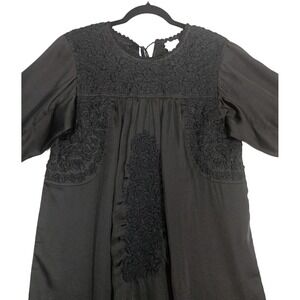 Sister Mary Dress XS Yoke Embroidered Oversized Hippie Boho Embroidered Black